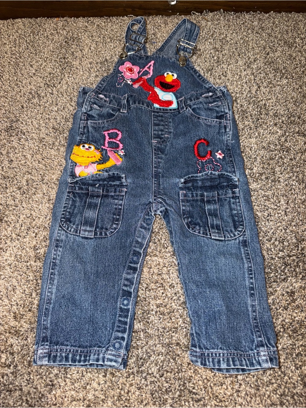 Rare Vintage 90s Toddler Sesame Street Elmo Alphabet  Denim Overalls 18 Months